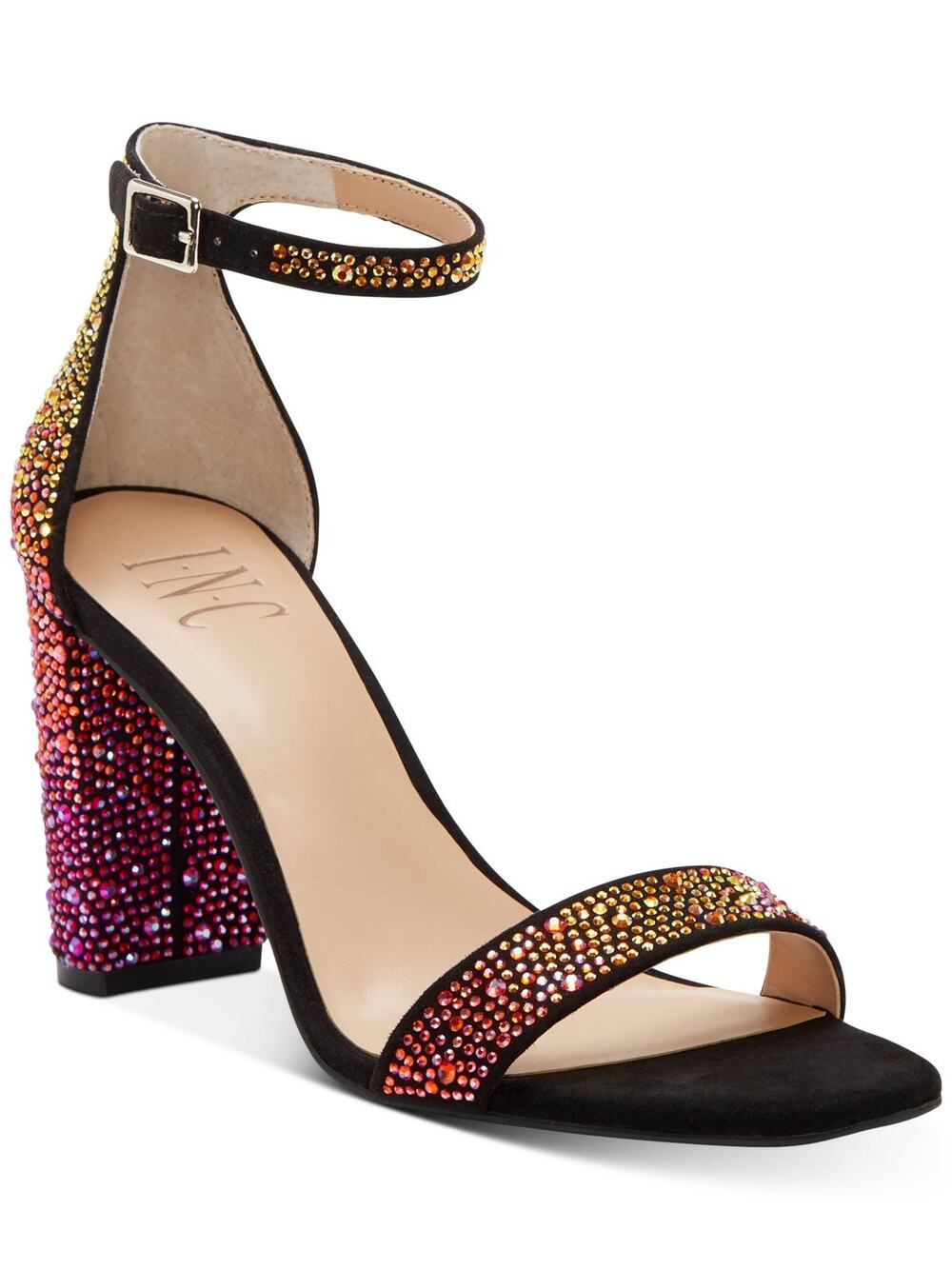 NEW INC Pink Ombre Rhinestones Lexini Two-Piece Sandals Chunky Heels Size 9